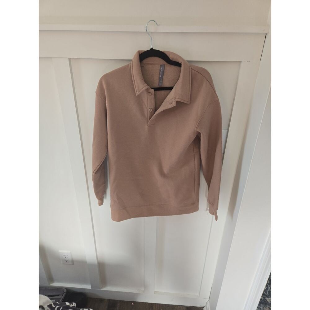 Mondetta Women's Tan Fleece Quarter-Button Polo Sweatshirt Size S